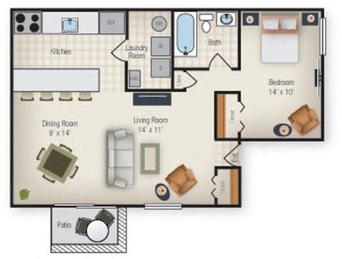 a floor plan of a one bedroom and a bathroom